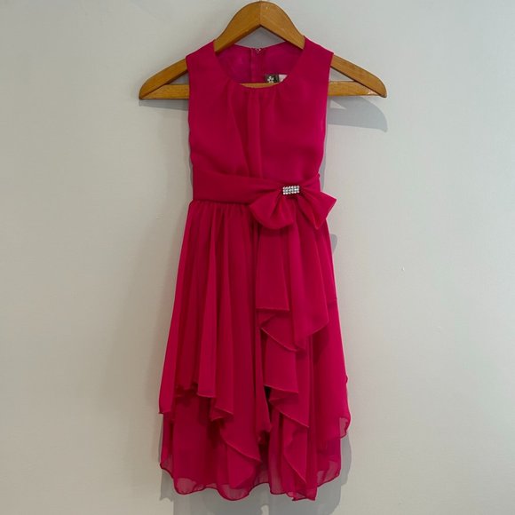 Girls Fuchsia dress Chiffon with asymetric Ruffle - Picture 1 of 12